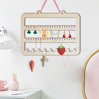 長方形の木製壁掛けディスプレイラック ネックレス用 イヤリング