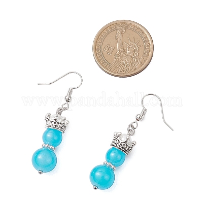 Серьги с подвесками из искусственного нефритового стекла с росписью в запекании EJEW-JE06619-02-1