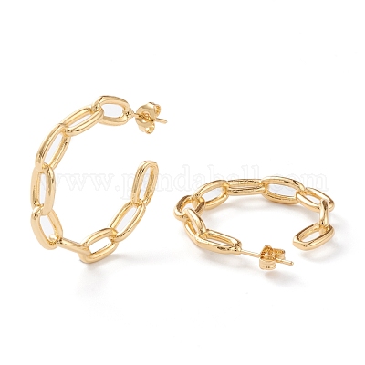 Полукруглые серьги-кольца из латуни EJEW-J101-06G-1