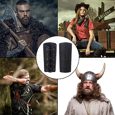 Leather Gauntlet Wristband Medieval Bracers Viking Wrist Guards Archery  Guards Bracers Wide Arm Armor Cuff for Women Men 2PCS in 2024