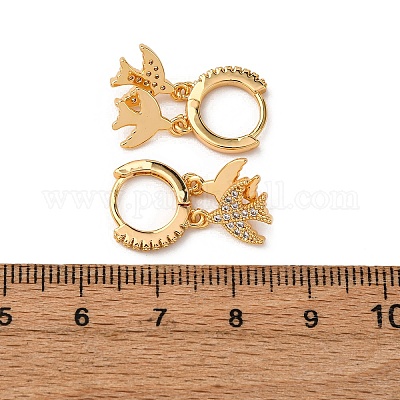 Серьги-кольца из латуни с микропаве из прозрачных кубических цирконий EJEW-F384-06G-1