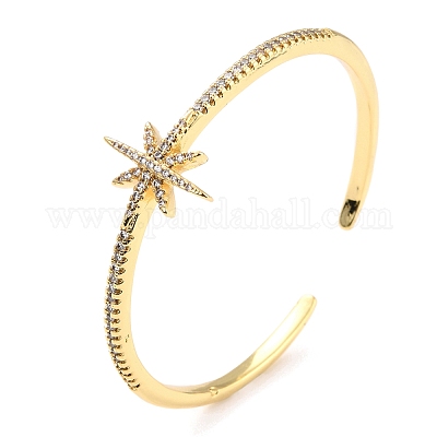 Браслет-манжета со звездами из кубического циркония BJEW-I298-11G-1