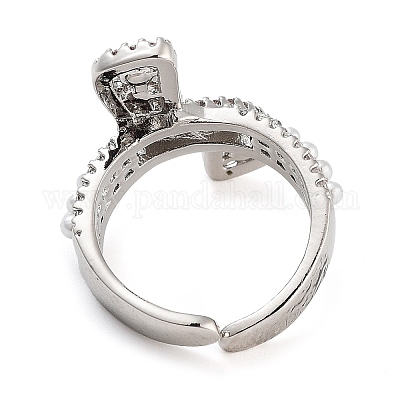 Стойка с покрытием из латуни микро-паве с кубическим цирконием и открытыми манжетами с бантом для женщин RJEW-C080-04P-1