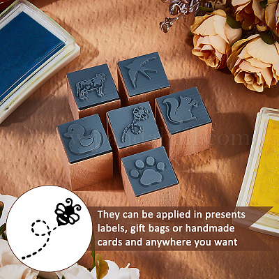 6шт. 6 стиля деревянных штампов с резинкой DIY-OC0013-34-1