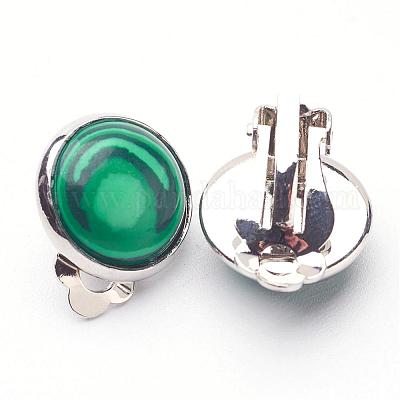 Клипсы из латуни с натуральными и синтетическими камнями EJEW-A051-B-1