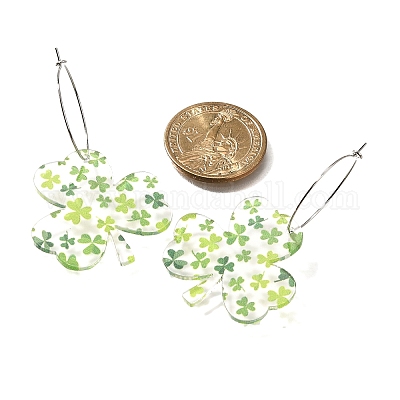 Акриловые серьги-кольца с клевером EJEW-M074-04P-1