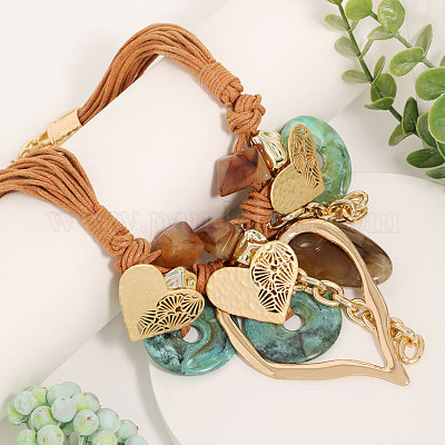 Многорядные вощеные шнуры-нагрудники в стиле бохо с подвеской в виде диска из сплава смолы в форме сердца для женщин FS-WGB6778-01-1