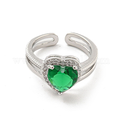 Открытые манжеты из латуни с микропаве и цирконием в форме сердца RJEW-G309-47P-02-1