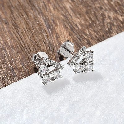 925 серьги-гвоздики из стерлингового серебра с прозрачным кубическим цирконием EJEW-Q032-01C-P-1