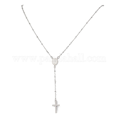 Четки с подвеской в виде креста из нержавеющей стали 304 NJEW-JN05417-1