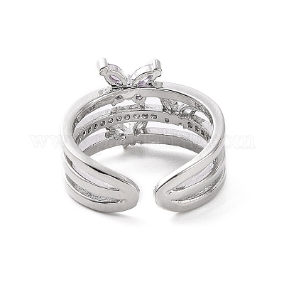 Открытое кольцо-манжета с фиолетовым цирконием и бабочкой RJEW-C061-01P-1