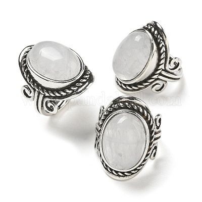 Регулируемые кольца из натурального кристалла кварца RJEW-I108-01AS-09-1