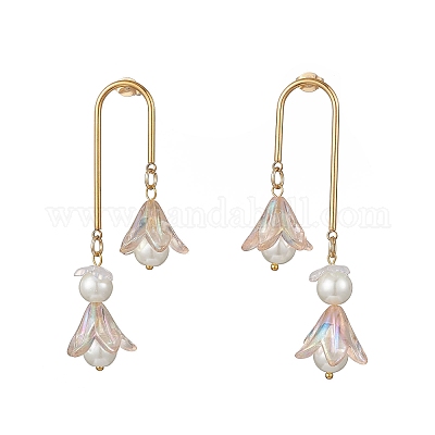 Серьги-гвоздики из нержавеющей стали 304 с подвесками в виде стеклянного цветка EJEW-JE06481-03-1