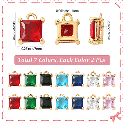 14 шт. 7 цвета латунные подвески с микропаве и кубическим цирконием KK-SC0006-65-1