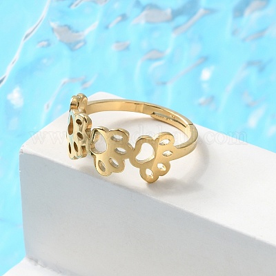 Ионное покрытие (ip) 201 нержавеющая сталь полое регулируемое кольцо с отпечатками собачьих лап для женщин RJEW-K238-10G-1