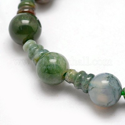 Натуральный мох агата 3-дырочные нитей гуру шарик G-K149-10-1