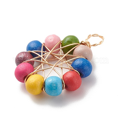 Подвески из круглых бусин из натурального дерева PALLOY-JF01762-01-1