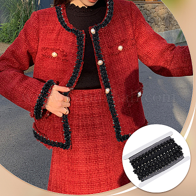 1.9 ярд кружевной сетки цвета граната с отделкой из смоляных бусин и страз OCOR-FG0002-98A-1