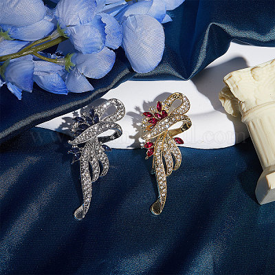 2 шт. 2 цвета цветочные сплавы стразы пряжки для шарфа зажимы для женщин JEWB-FH0001-52-1