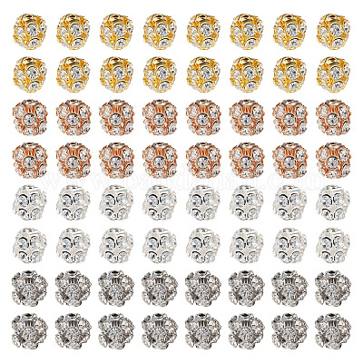 80шт 4 цвета латунные бусины со стразами KK-TA0002-11C-1