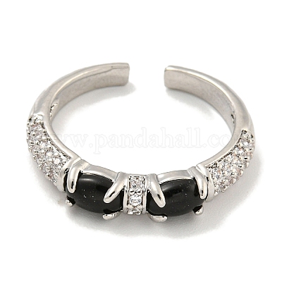 Овальные кольца-манжеты из латуни с микро-паве и кубическим цирконием для женщин RJEW-F162-05P-02-1