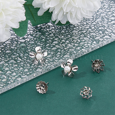 40 шт. 4 шт. фурнитура для сережек-гвоздиков из нержавеющей стали 201 и 304 в виде цветка STAS-DC0014-76-1