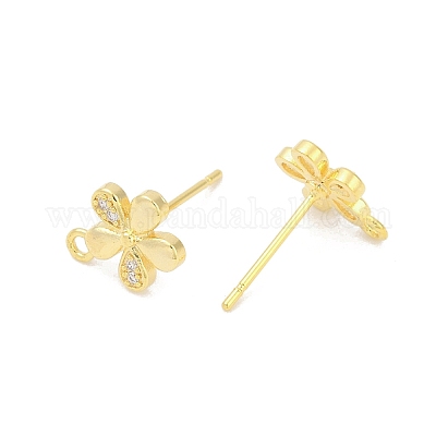 Латунные микро-паве прозрачные серьги-гвоздики из циркония KK-Z099-01G-02-1