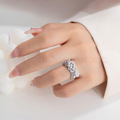 Регулируемые открытые кольца-манжеты из латуни с микропаве из кубических цирконий и искусственного жемчуга FS-WG68EC9-01-1