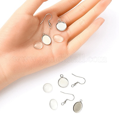 DIY Blank Dome Dangle Earrings Making Kit, Including 304 Stainless Steel  Flat Round Pendant Cabochon Settings & Earring Hooks, Glass Cabochons,  Stainless Steel Color, 39Pcs/box