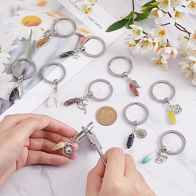 Брелок с подвеской из драгоценных камней с двойным окончанием и шармом из сплава в тибетском стиле KEYC-AB00018-1