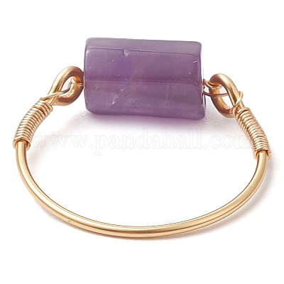 Кольца в форме колонны с натуральным аквамарином RJEW-JR00817-1