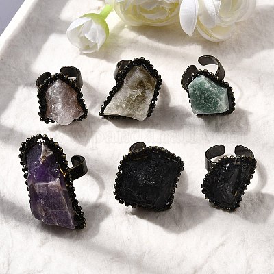 Открытые кольца-манжеты с натуральными драгоценными камнями неправильной формы G-A278-03AB-1