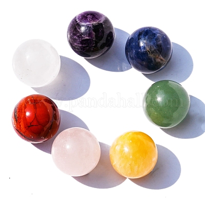 7 шт. натуральный чакра круглый камень набор натуральный кристалл кварца красная яшма розовый кварц цитрин зеленый авантюрин лазурит аметист PW-WGA0B4B-01-1