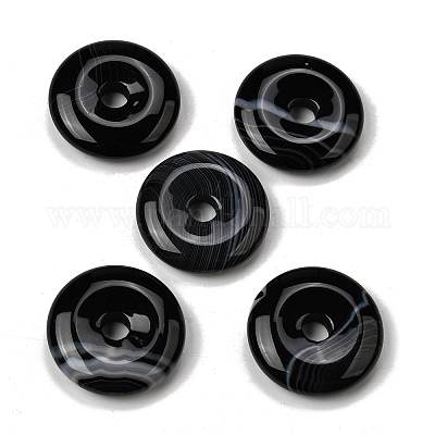 Подвески из натурального черного полосатого агата (окрашенного и подвергнутого термической обработке).&nbsp;G-F820-13A-04-1