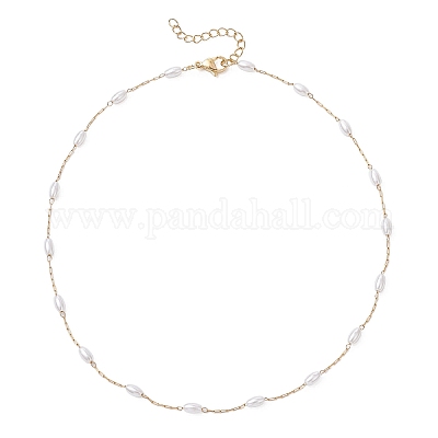 Ожерелья ручной работы из хирургической нержавеющей стали 316 и рисового пластика с жемчужными звеньями NJEW-JN05532-1