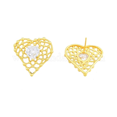 Серьги-гвоздики в виде сердечек из прозрачного стекла EJEW-G322-27MG-1