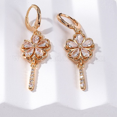 Серьги с застежкой-защелкой из латуни с прозрачным фианитом и прозрачным фианитом EJEW-K300-24G-1