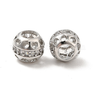 Полые латунные бусины из прозрачного кубического циркония в европейском стиле KK-E068-VB485-1