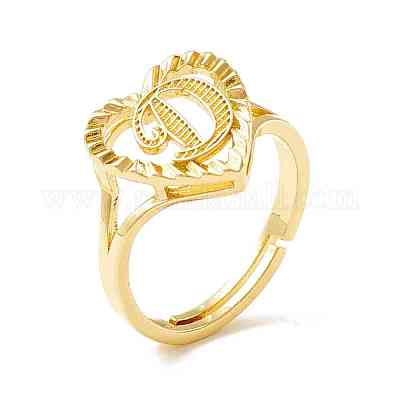 Настоящие 18-каратные позолоченные латунные регулируемые кольца с алфавитом RJEW-M139-18D-1