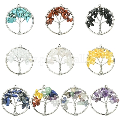 10 шт. 10 стиля чакра натуральный смешанный камень дерево жизни подвески G-YW0002-31-1
