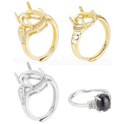 4 шт. 4 стиля регулируемых оправ для колец-солитеров из латуни с микропаве из прозрачного кубического циркония KK-HY0001-85-1