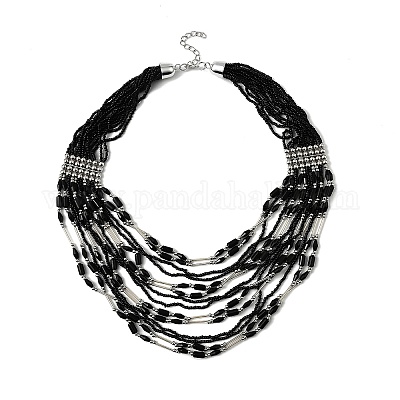 Многорядные ожерелья из стеклянных бусин в стиле бохо NJEW-H063-01P-05-1