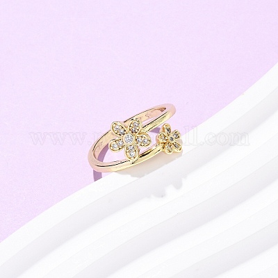 Кольца-манжеты из цветочной латуни с микропаве из кубического циркония для женщин RJEW-L334-01G-1