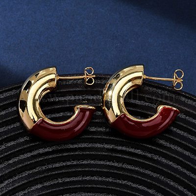 Серьги-гвоздики в форме буквы С из латуни с эмалью EJEW-D332-02B-G-1