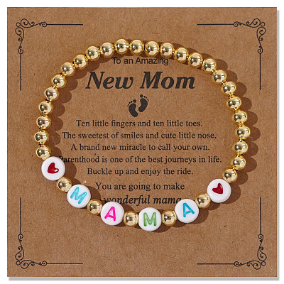 Браслеты из латунных круглых бусин на резинке ко Дню матери&nbsp;SK3516-9-1