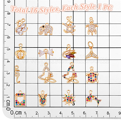 16 шт. 16 стиля латунные подвески с микропаве и кубическим цирконием KK-PH0013-35-1