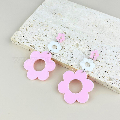 Акриловые полые серьги-гвоздики с цветком FS-WGDE077-02-1