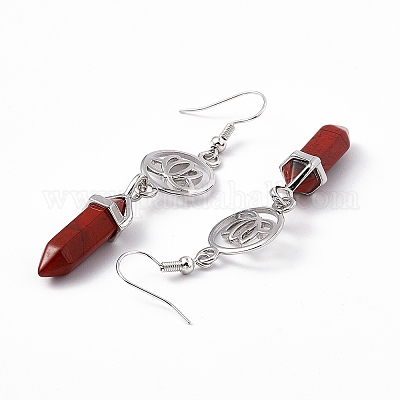 Пуля из драгоценных камней с серьгами с подвесками в виде лотоса EJEW-I276-07P-1