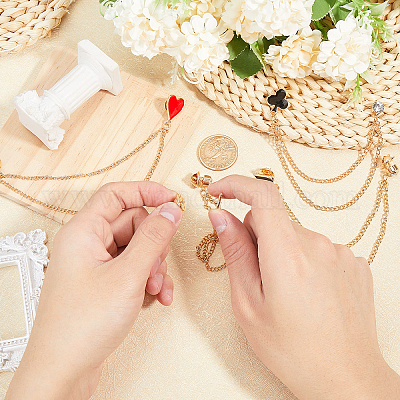 4 шт. 4 стиля брошь-цепочка с эмалью в виде игральной карты JEWB-CA0001-45-1