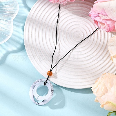 Длинные ожерелья из акрилового овального кулона из черного вощеного полиэфирного шнура NJEW-JN05678-1